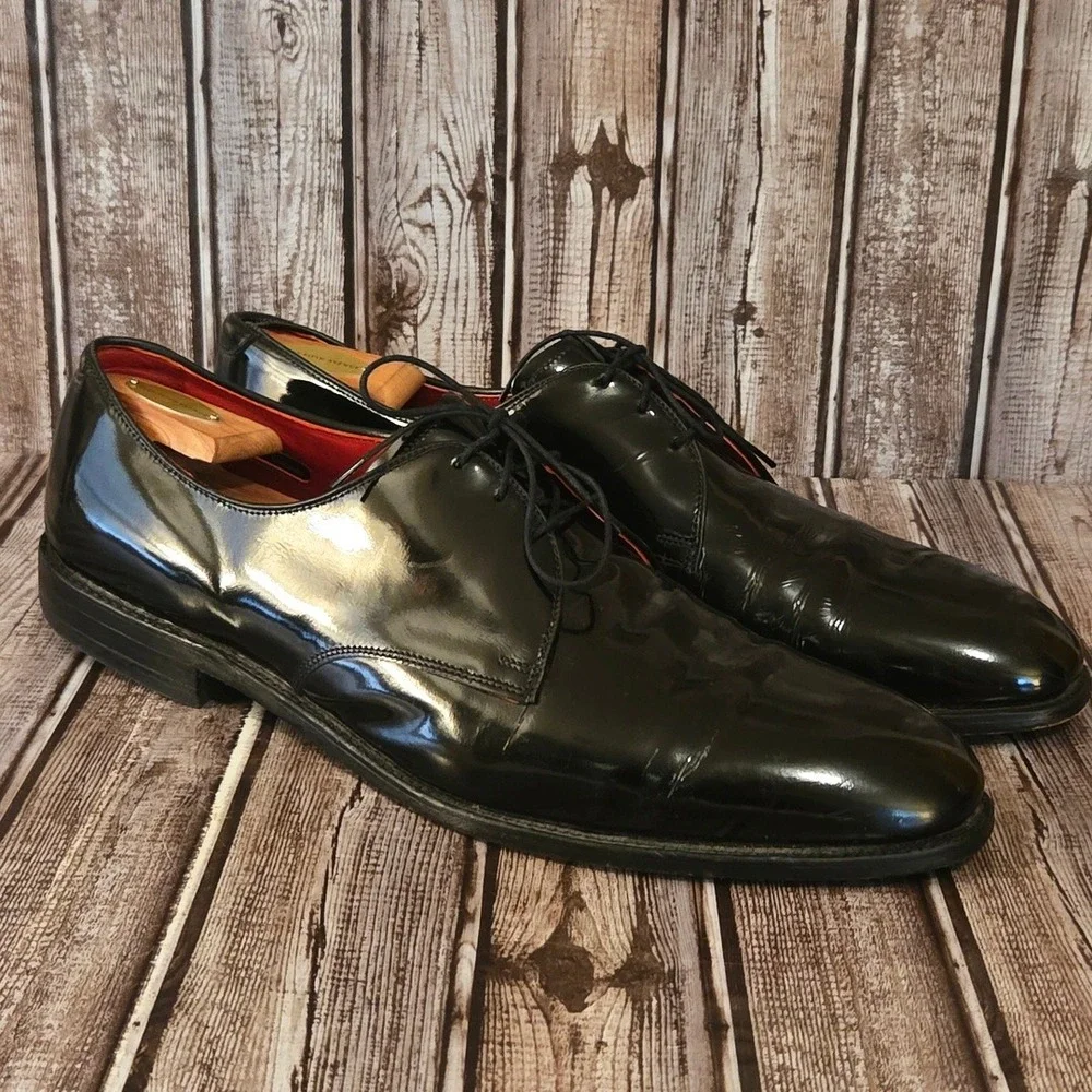 Sz 15 B Mens Allen Edmonds Spencer Black Patent Leather Tuxedo Formal Shoes